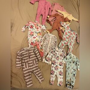 Kids Cute Floral and Pattern One-Piece Pajama Set - Pink, Coral & Cream